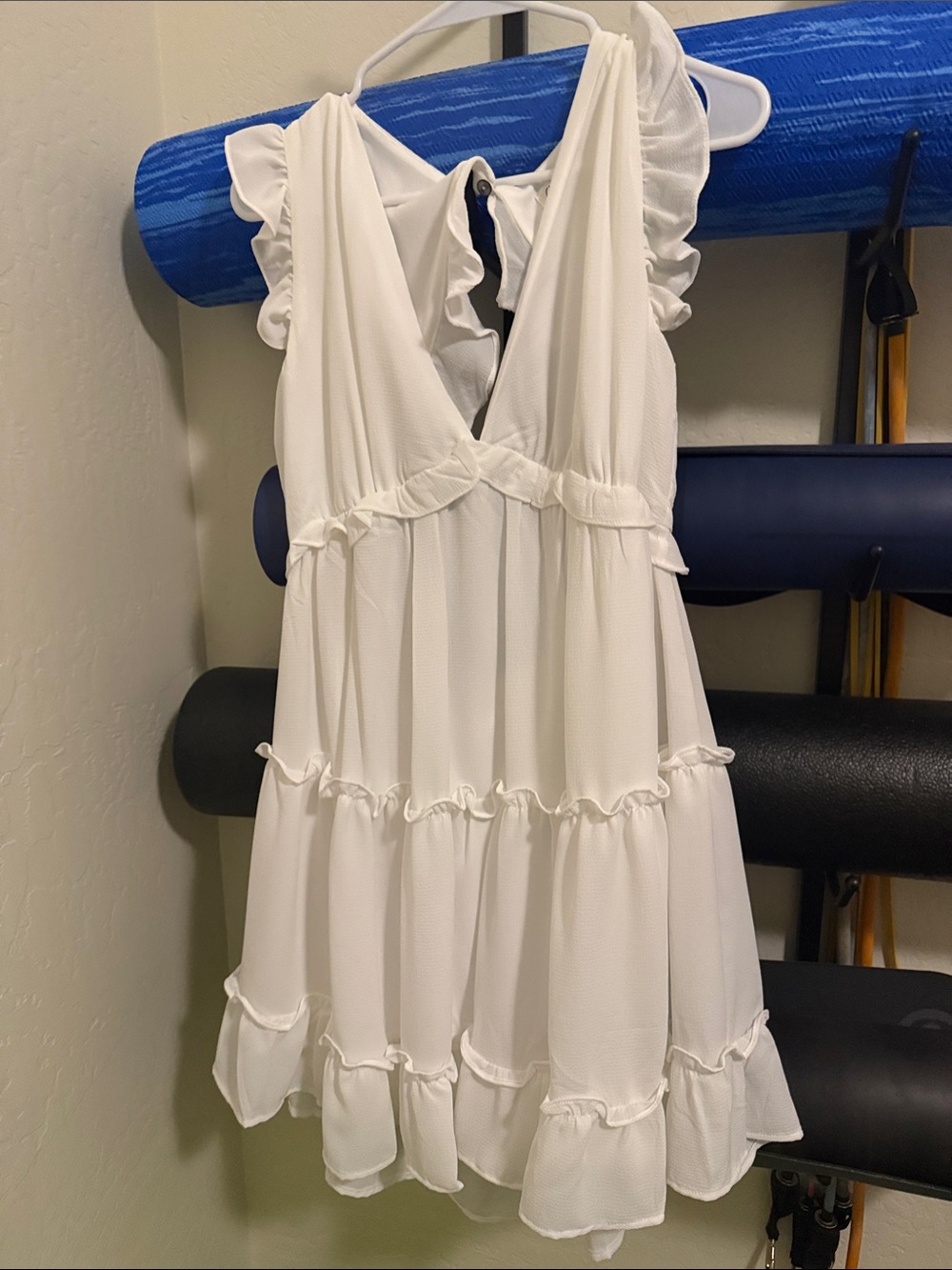 She + Sky White Ruffle Mini Dress